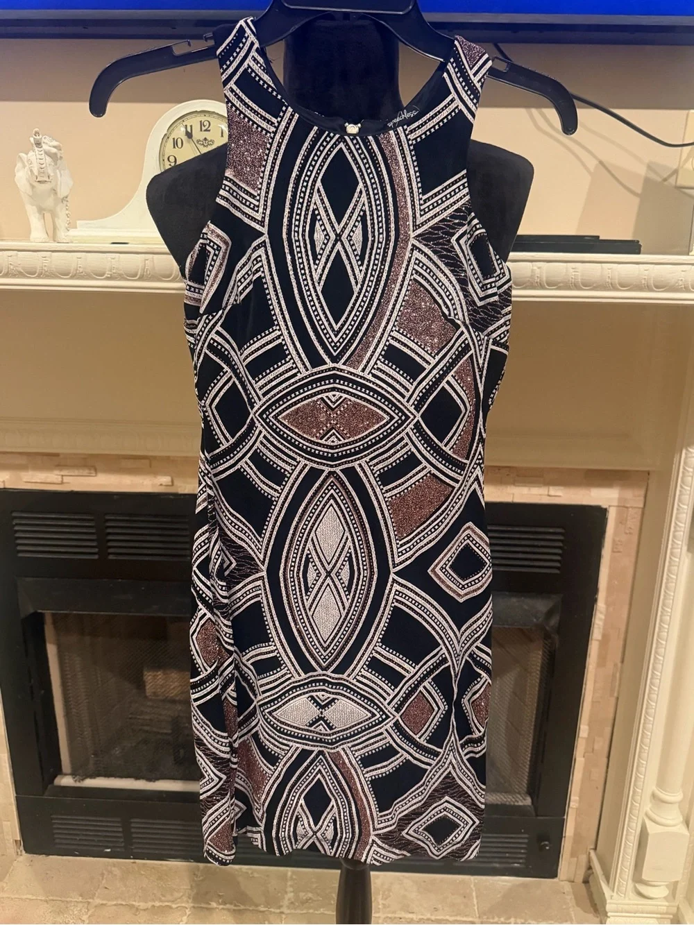 Speechless Navy & Brown Geometric Mini Dress